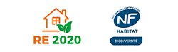 Logos RE2020 et NF biodiversité